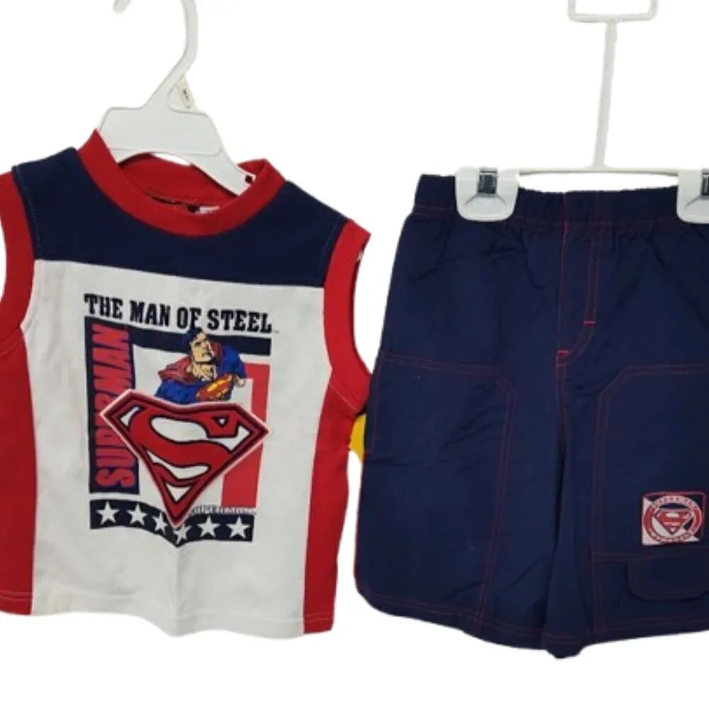 Superman Man of Steel Y2K Boy's 2 Piece Set Sleeveless Top & Shorts Size 3 T NWT